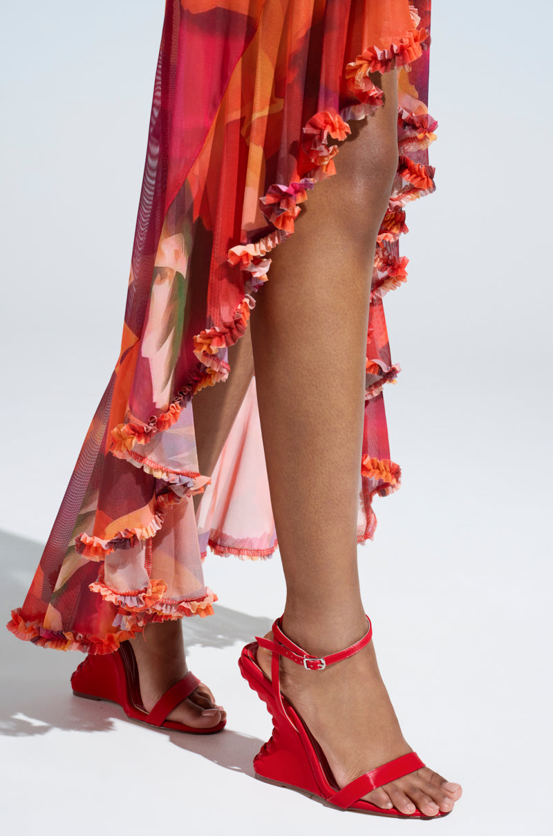 AZALEA WANG SAWNEY RED LACE UP PATENT SANDAL