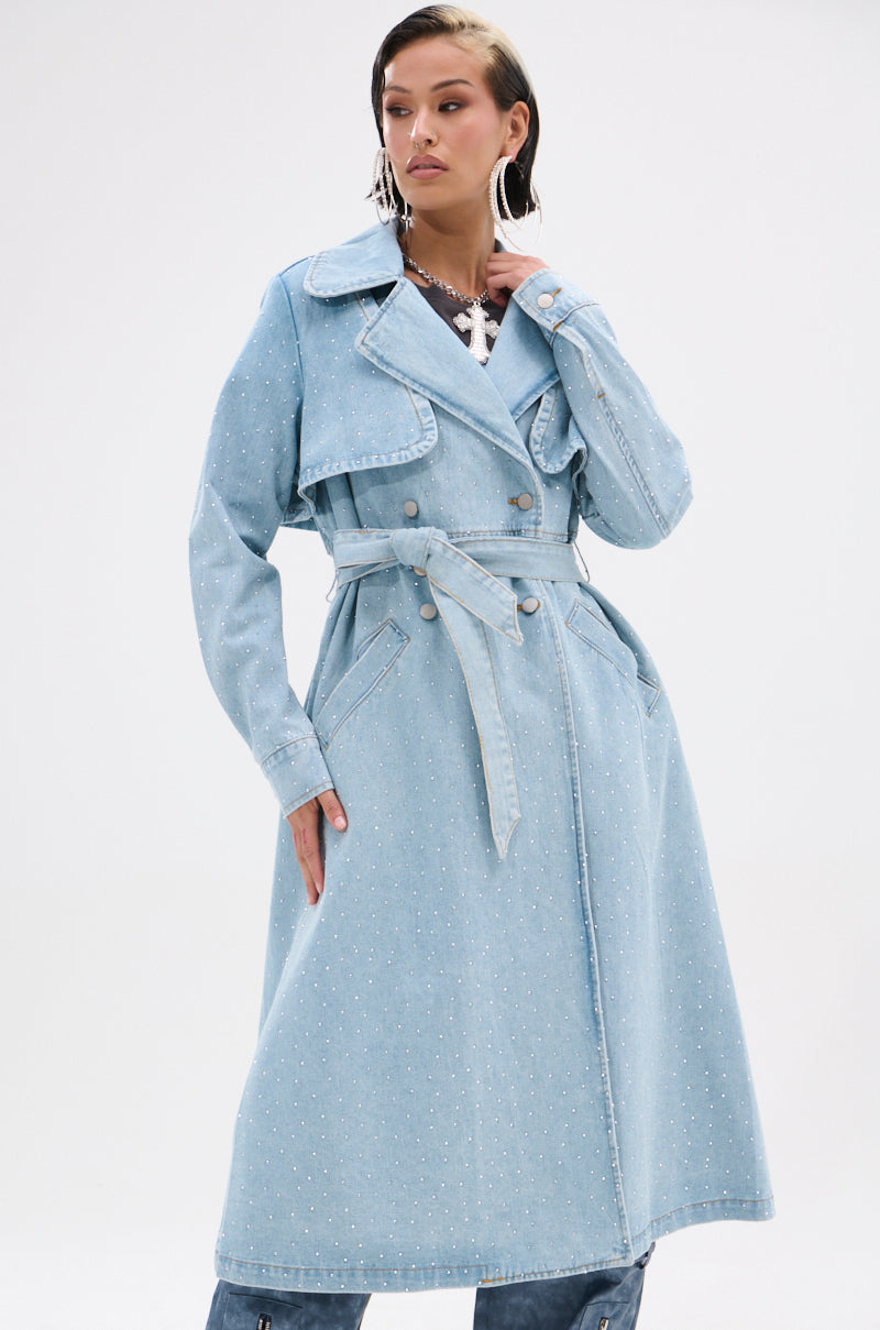 REYA RHINESTONE DENIM TRENCH
