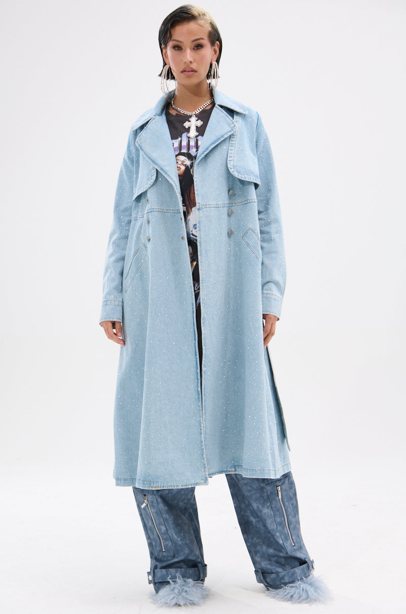 REYA RHINESTONE DENIM TRENCH