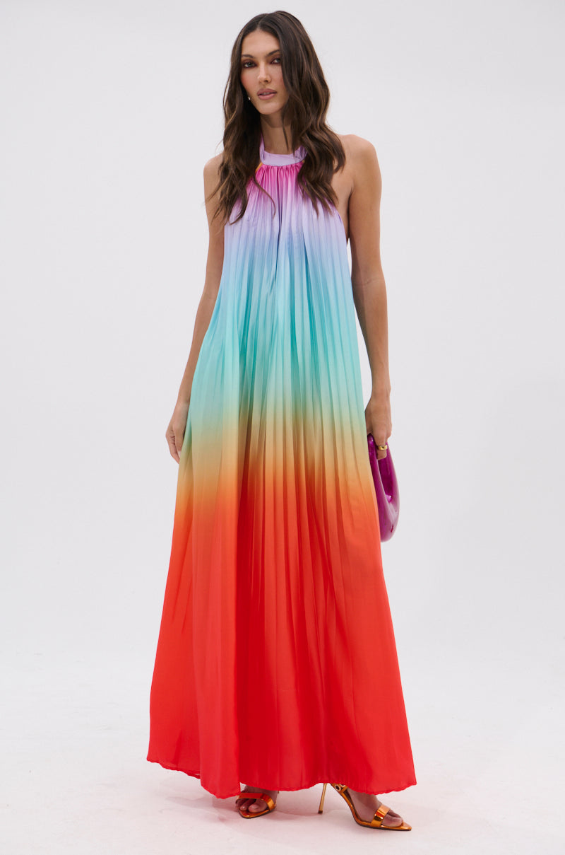 SUNSET PLEATED OMBRE MAXI DRESS