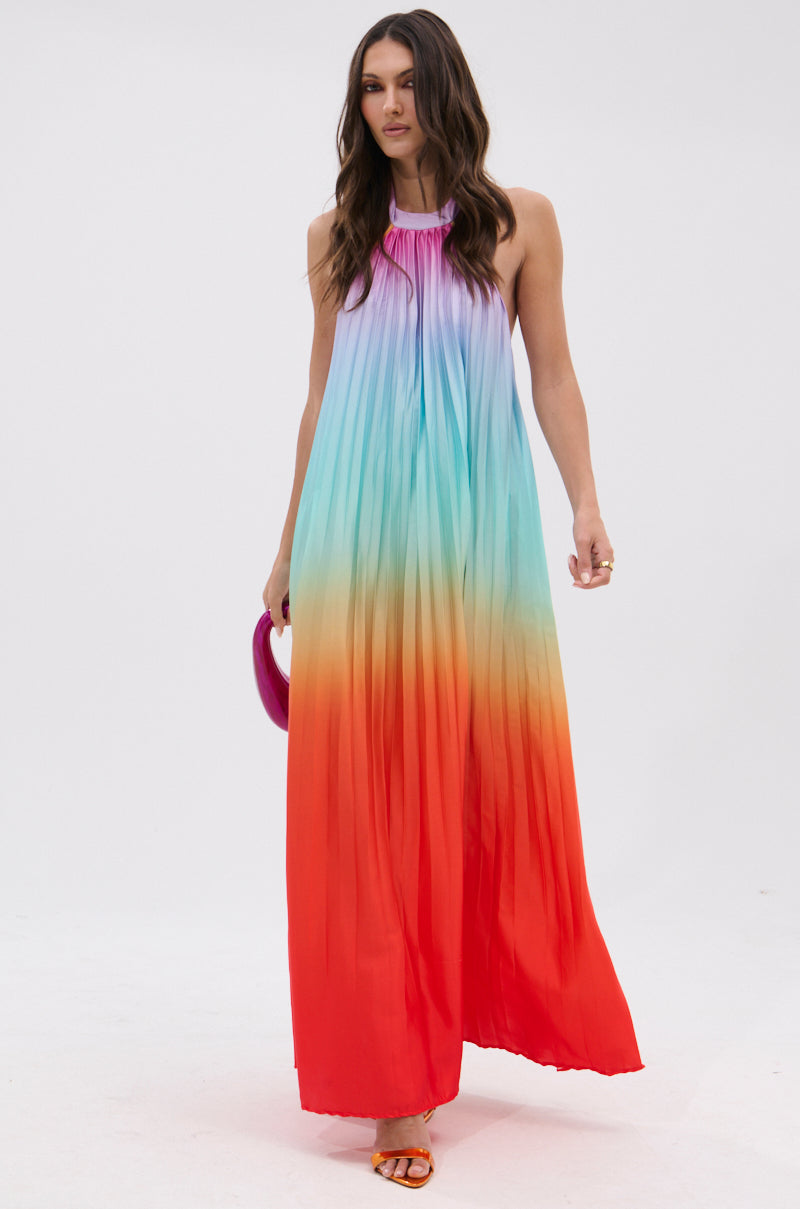 SUNSET PLEATED OMBRE MAXI DRESS