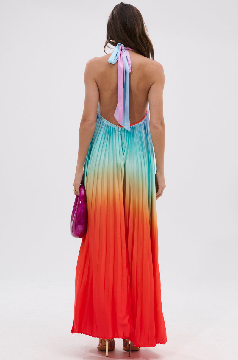 SUNSET PLEATED OMBRE MAXI DRESS