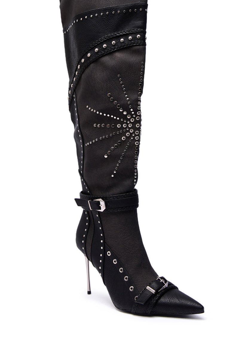 AZALEA WANG SEASON BLACK MULTI EMBELLISHED STILETTO BOOT