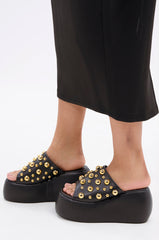 AZALEA WANG SERGO BLACK EMBELLISHED CHUNKY SANDAL