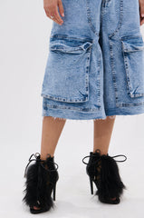 AZALEA WANG SHAINY BLACK FUR SANDAL