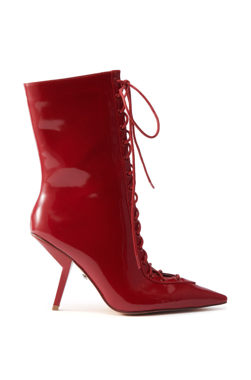 AZALEA WANG SILVA RED LACE UP STILETTO BOOTIE