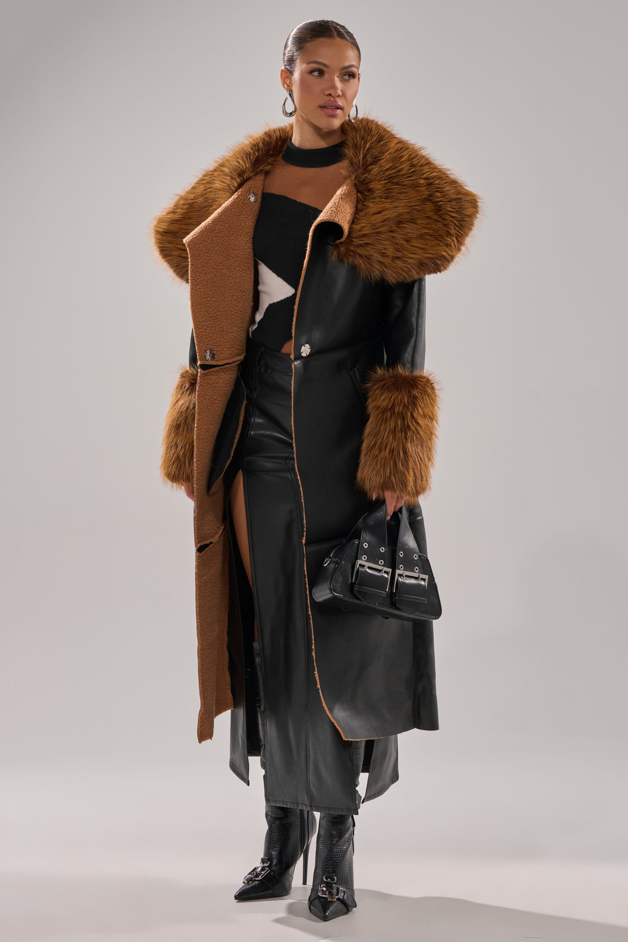SIREN FUR TRIM TRENCH COAT