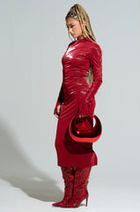 LIKE LIQUID FAUX LEATHER MIDI DRESS