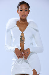 READY FOR THE SNOW CARDIGAN WITH FUR TRIM