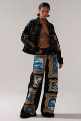 WORK OF ART GRAPHIC WIDE LEG DENIM