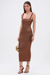 WHY NOT METALLIC MIDI DRESS IN BRONZE
