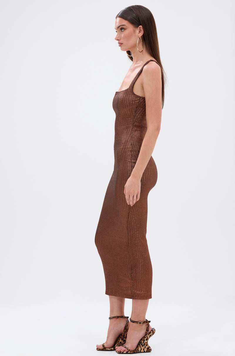 WHY NOT METALLIC MIDI DRESS IN BRONZE