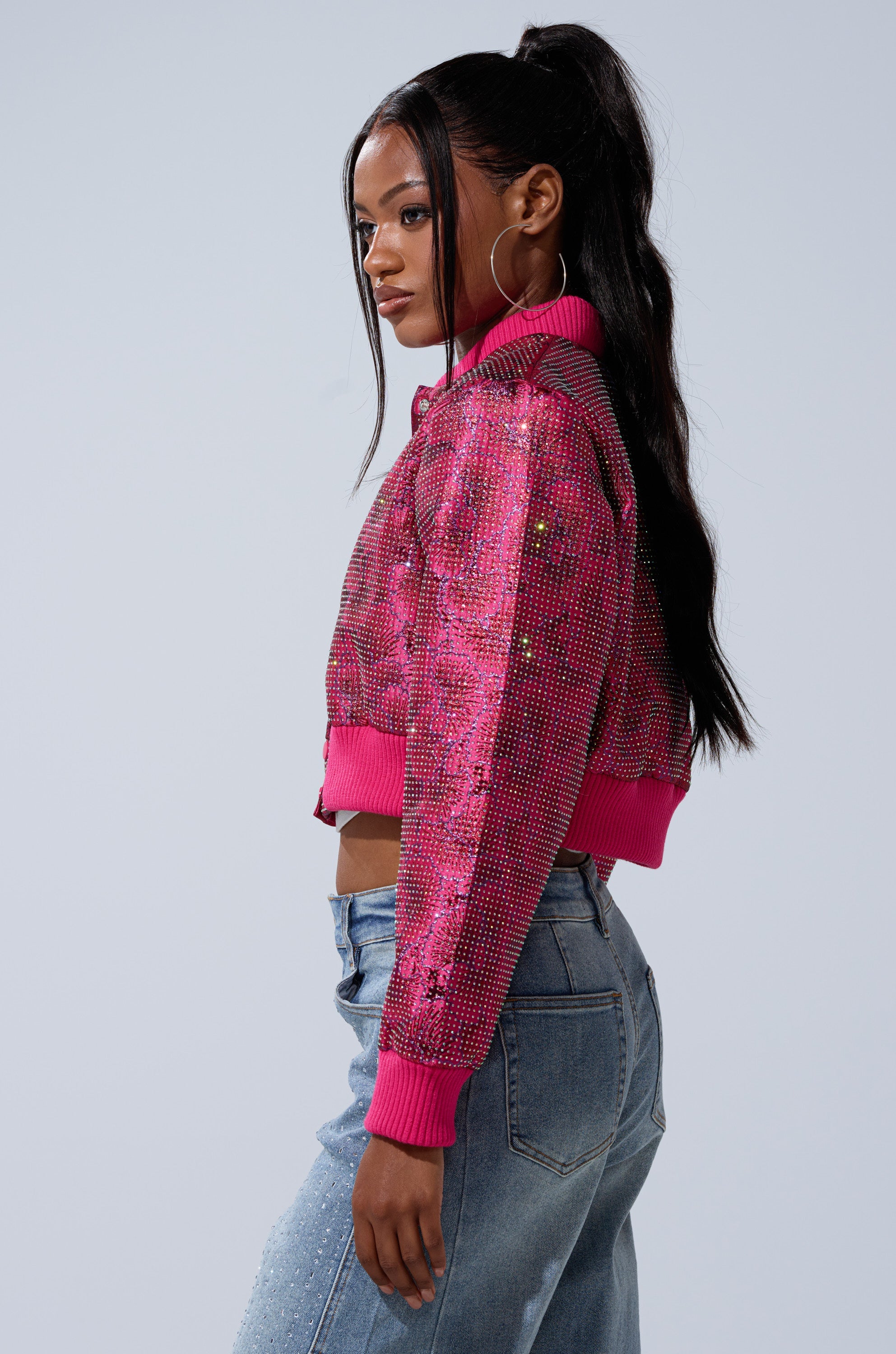 FLEUR RHINESTONE BROCADE BOMBER