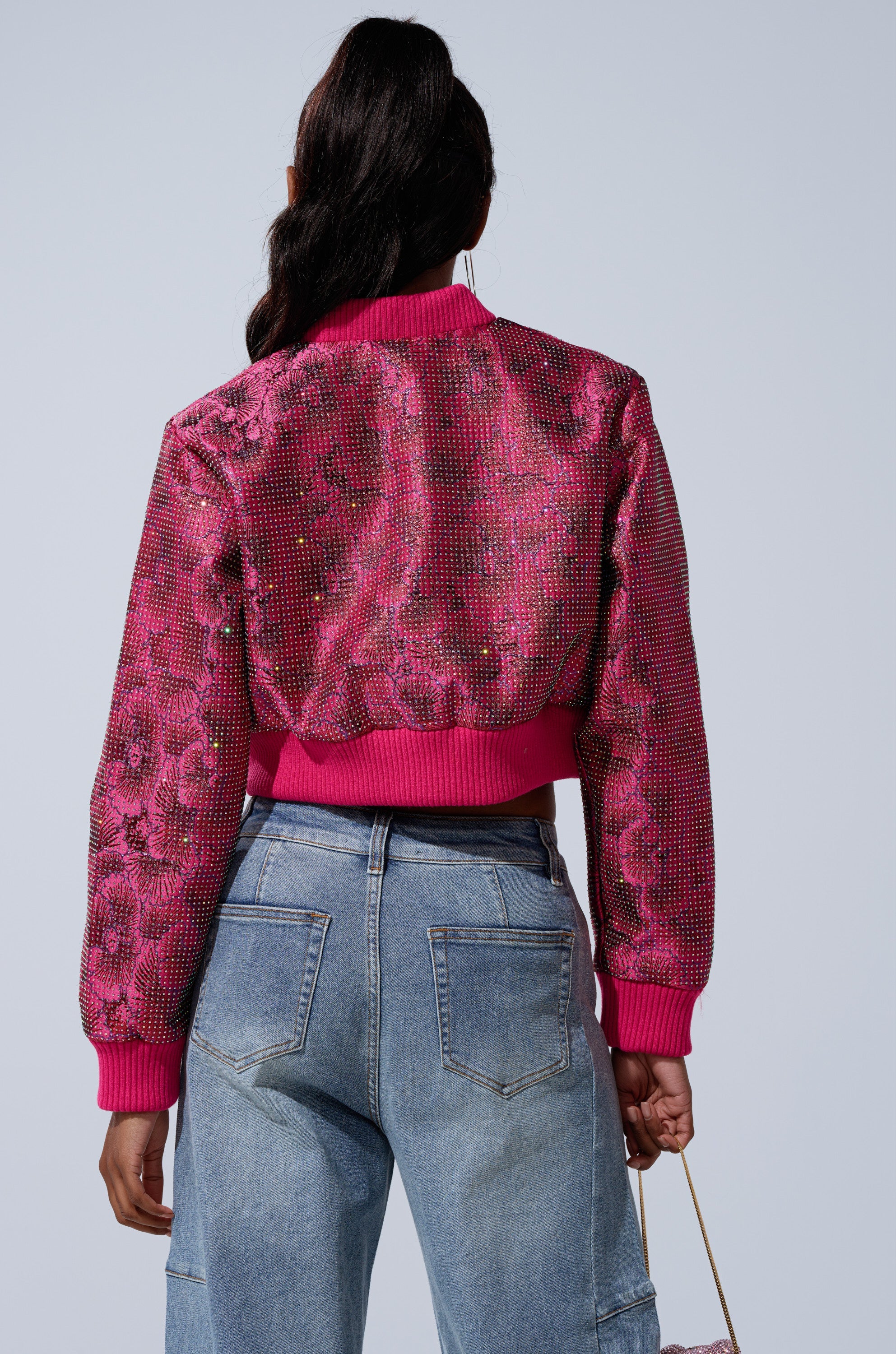 FLEUR RHINESTONE BROCADE BOMBER