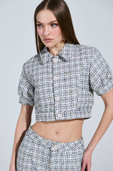 LULU SHORT SLEEVE TWEED BLOUSE