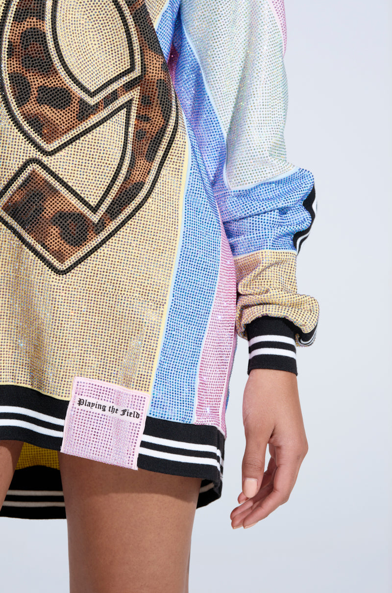 RYAN COLORBLOCK RHINESTONE JERSEY MINI DRESS IN PASTEL