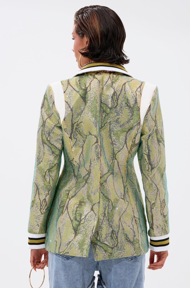 DON'T TRY ME EMBELLISHED BROCADE BLAZER