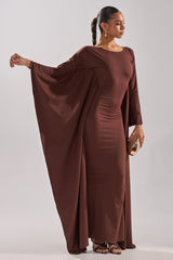 KYLIE MAXI DRESS WITH RUFFLE SLEEVES IN BROWN