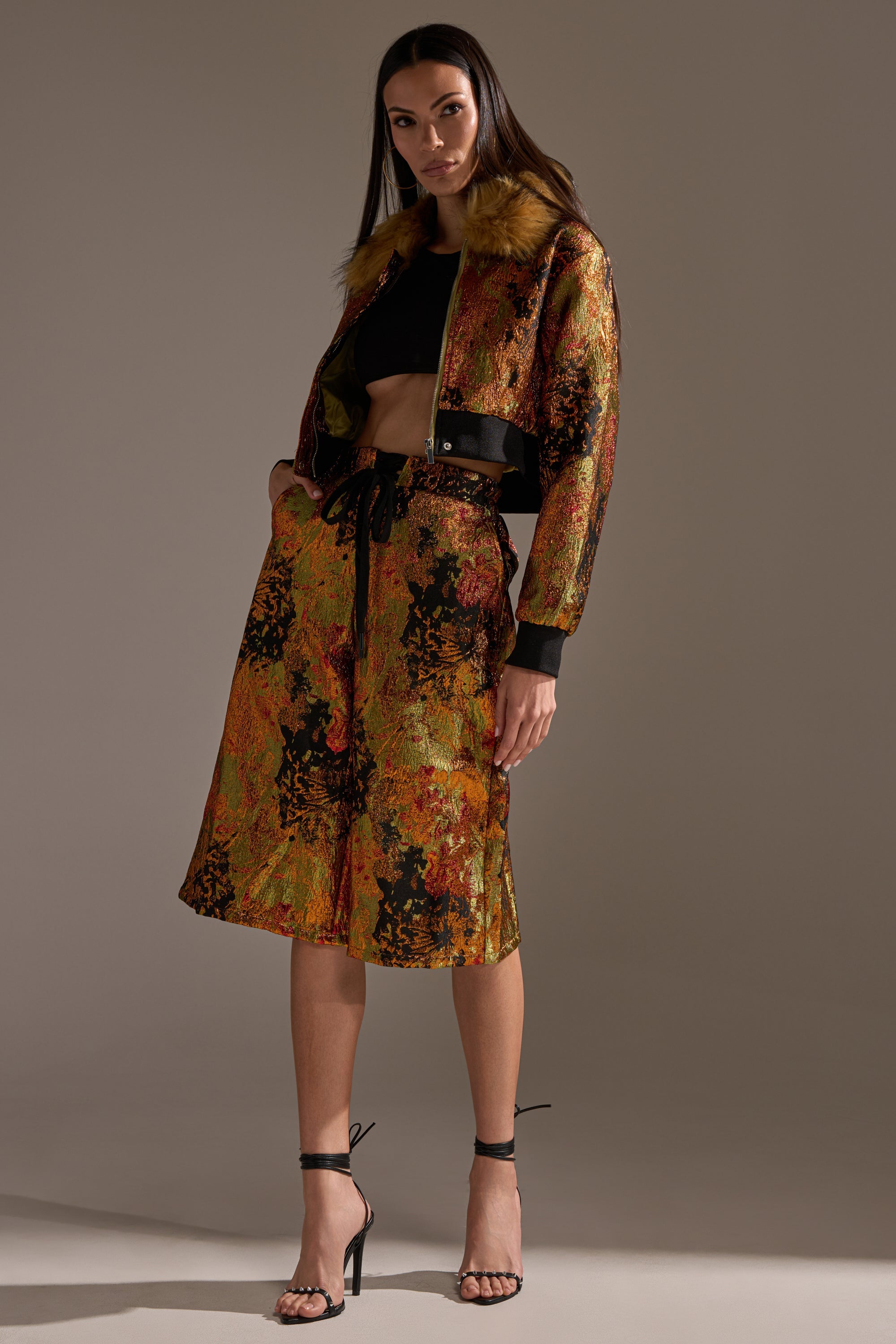 TWIN FLAME BROCADE BERMUDA SHORTS