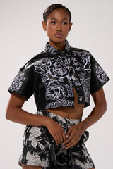 MAKE IT OFFICIAL FAUX LEATHER BUTTON DOWN IN BLACK