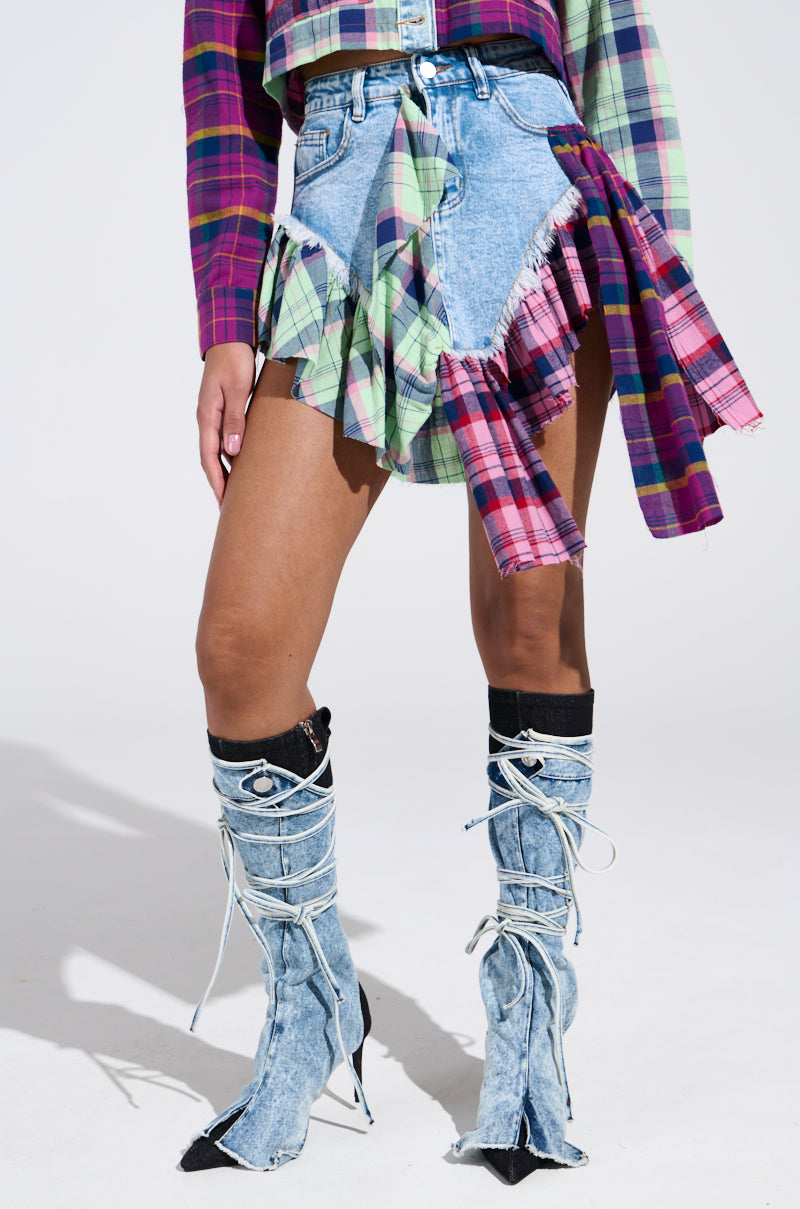 THINK ABOUT ME MORE MINI SKIRT WITH PLAID DETAILS