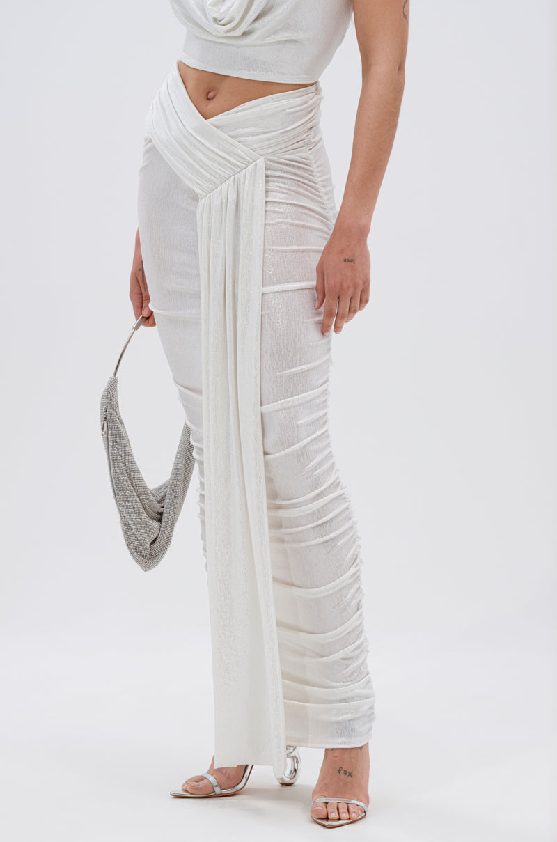 ALL OF THE GLAMOUR SLINKY MAXI SKIRT IN WHITE