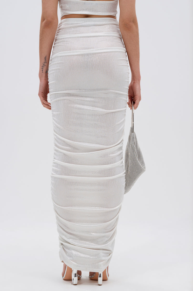 ALL OF THE GLAMOUR SLINKY MAXI SKIRT IN WHITE