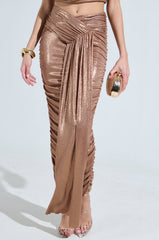ALL OF THE GLAMOUR SLINKY MAXI SKIRT IN MAUVE