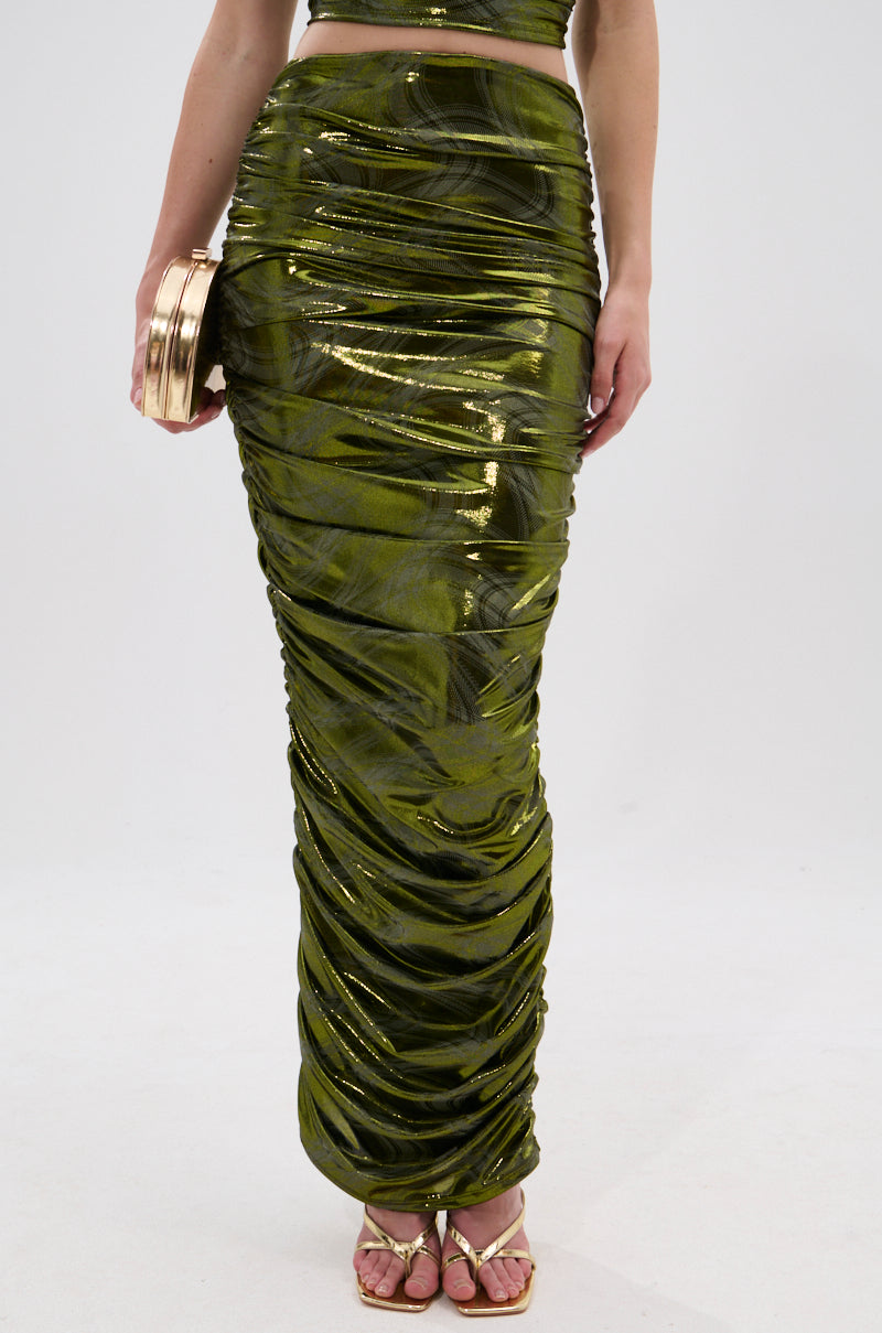 TAYLOR METALLIC RUCHED MAXI SKIRT