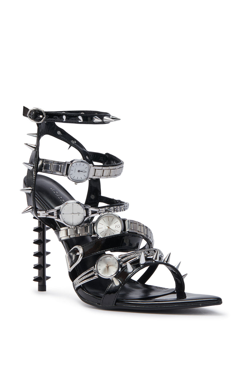 AZALEA WANG SYDONDIA BLACK WATCH SHOE STILETTO SANDAL