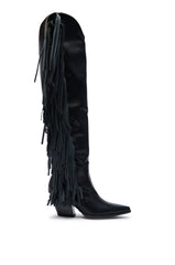 AZALEA WANG SZYMON BLACK WESTERN BOOT WITH FRINGE DETAILING