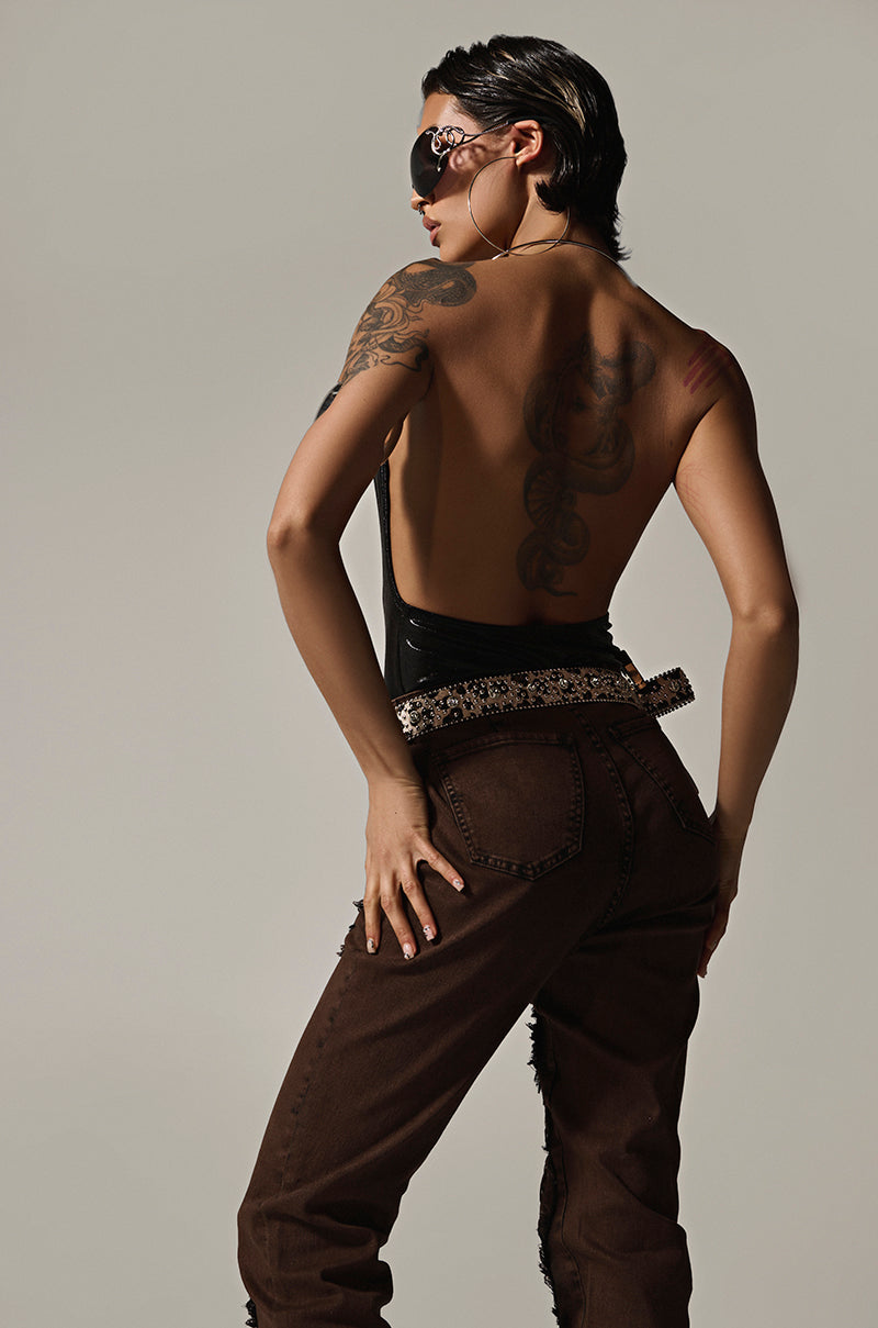 SLINKY FOIL BLACK BODYSUIT