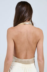 SLINKY FOIL GEM BODYSUIT IN TAUPE