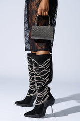 AZALEA WANG TATY BLACK CHAIN EMBELLISHED BOOT