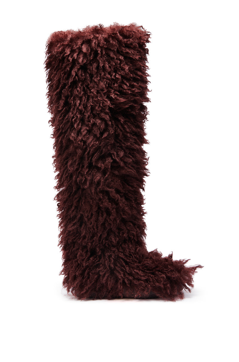 AZALEA WANG TEMPLETON BURGUNDY FAUX POODLE FUR OVER THE KNEE BOOT