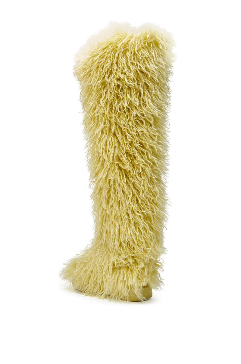 AZALEA WANG TEMPLETON LIME FAUX POODLE FUR OVER THE KNEE BOOT