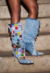 AZALEA WANG THELEN DENIM BOTTLE CAP STILETTO BOOT
