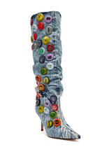 AZALEA WANG THELEN DENIM BOTTLE CAP STILETTO BOOT