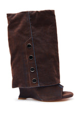 AZALEA WANG TINSELED BURNT ORANGE HIDDEN WEDGE OPEN TOE BOOTIE