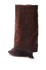 AZALEA WANG TINSELED BURNT ORANGE HIDDEN WEDGE OPEN TOE BOOTIE