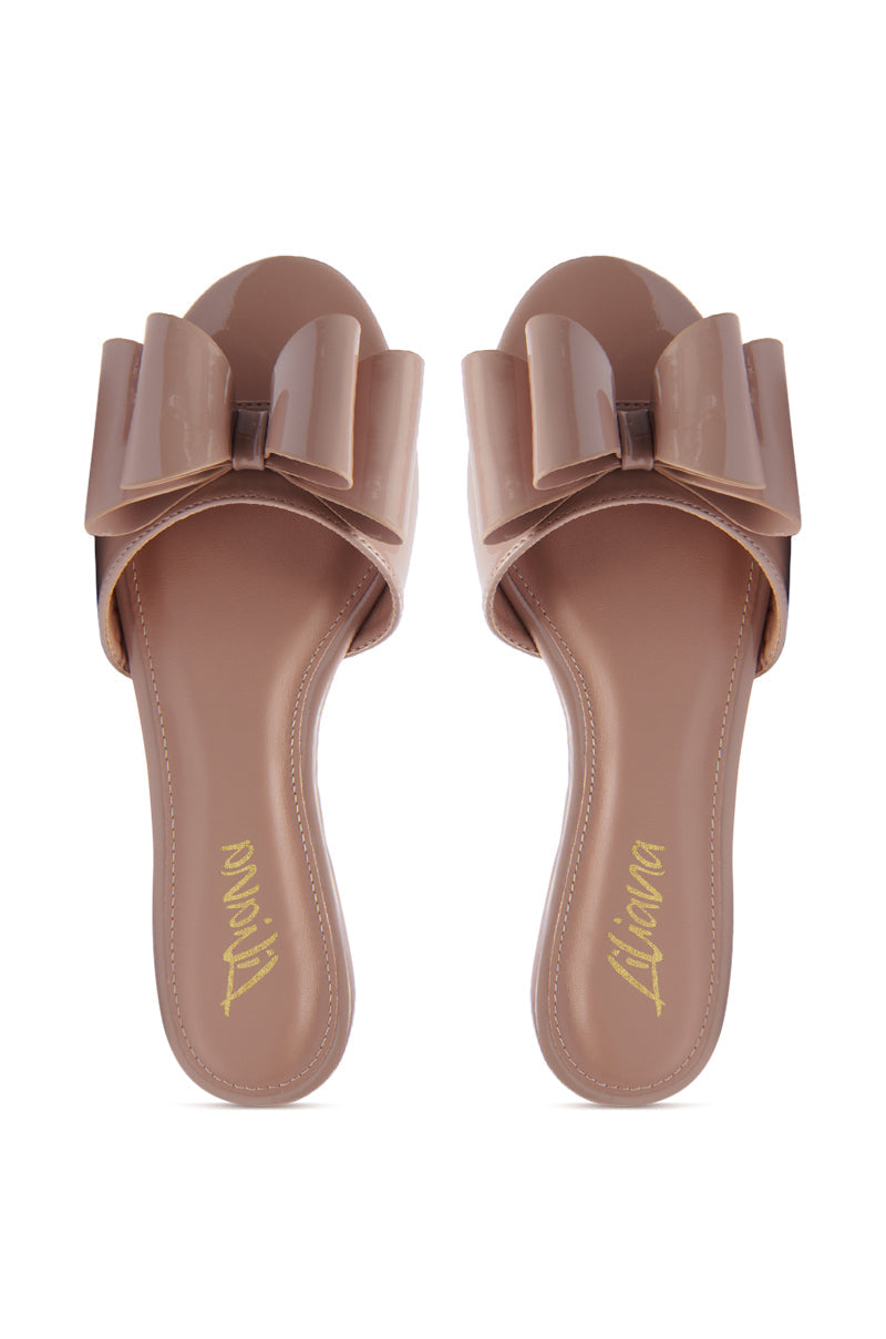 TIZZY NUDE BOW SLIP ON FLAT SANDAL