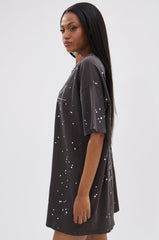 IT GIRL SPLATTERED GRAPHIC TSHIRT DRESS WITH RHINESTONES