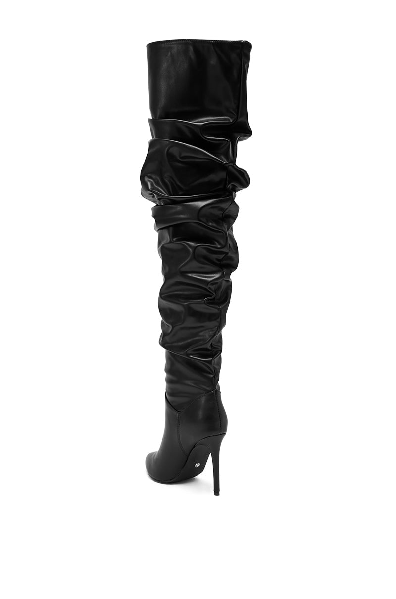 AZALEA WANG TORVIS RUCHED STILETTO BOOT IN BLACK