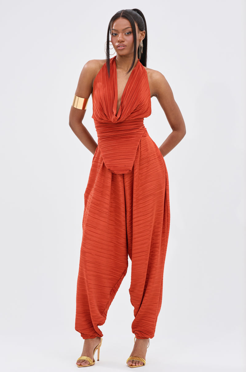 MAYAH WIDE LEG PLISSE PANT IN RED