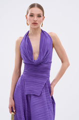 MAYAH COWL NECK PLISSE SLEEVELESS TOP IN PURPLE