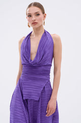 MAYAH COWL NECK PLISSE SLEEVELESS TOP IN PURPLE