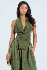 CROIX COWL NECK PLISSE HALTER TOP