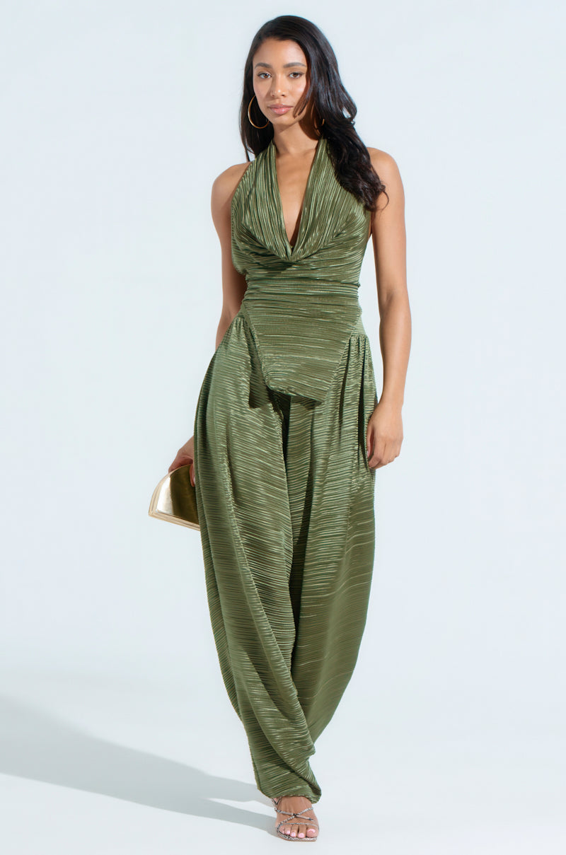 CROIX COWL NECK PLISSE HALTER TOP