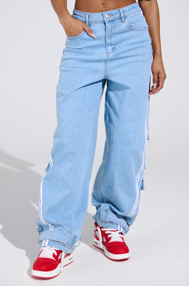 LEAVE IT ON THE TRACK RELAXED LEG DENIM PANTS