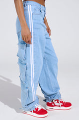 LEAVE IT ON THE TRACK RELAXED LEG DENIM PANTS